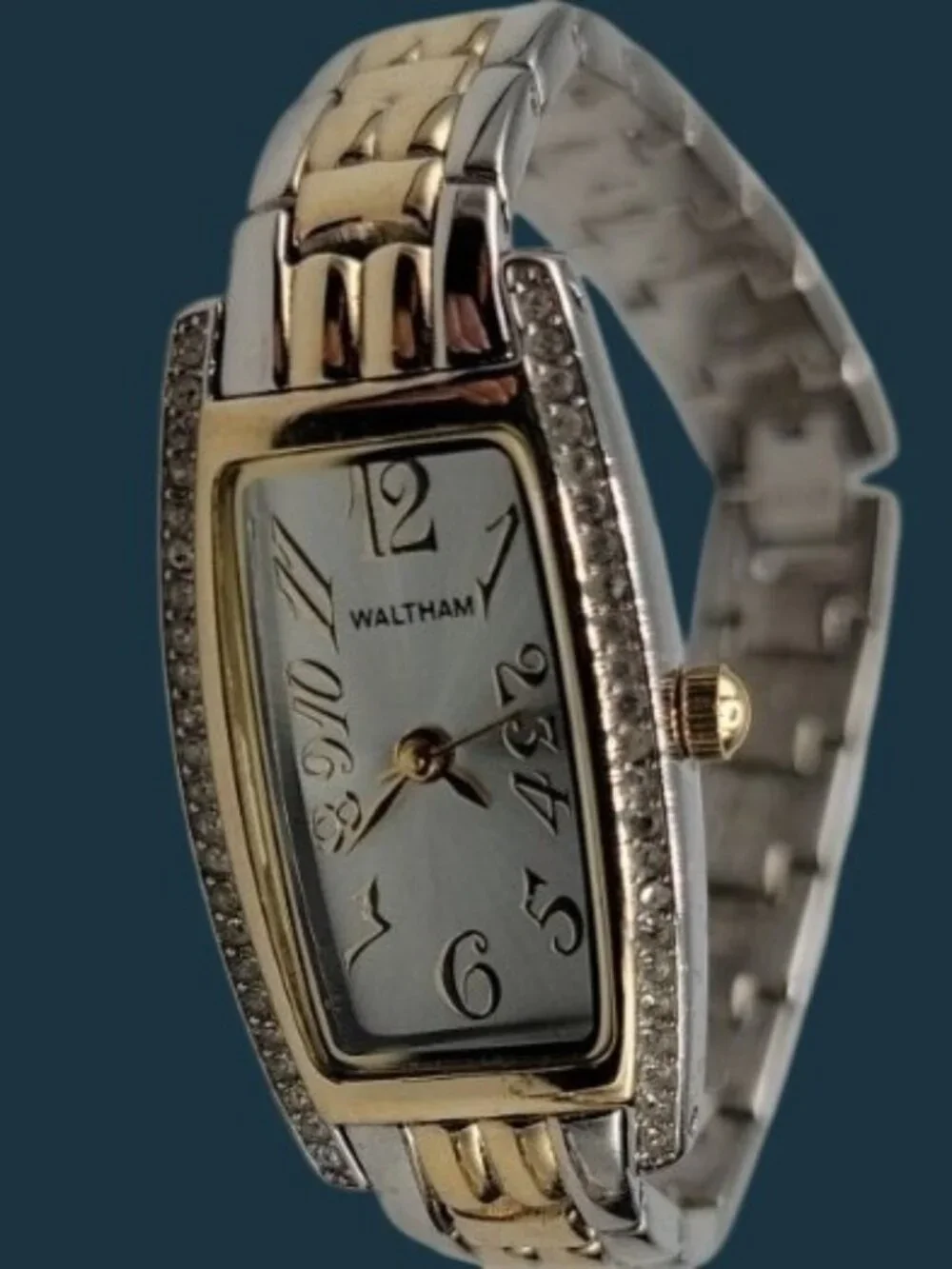Vtg Waltham Ladies Tonneau Style Watch WAW042 Art Deco Crystal Bezel 6